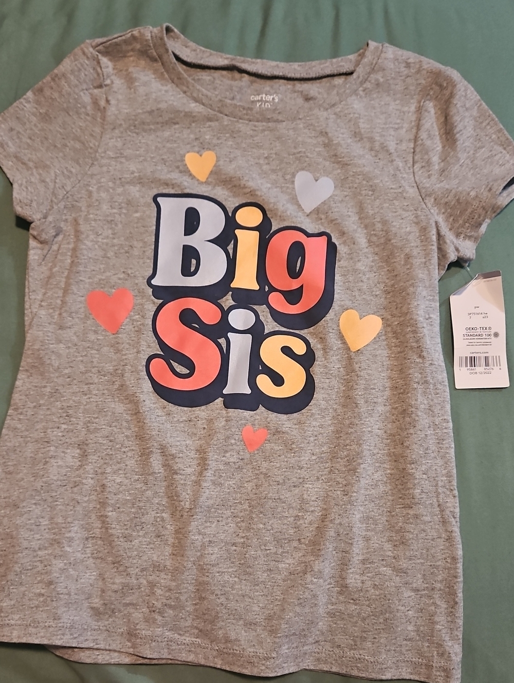 Carter's Grey 'Big Sis' Tee with Multicolor Hearts